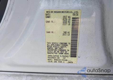 2017 Nissan Altima 2.5/2.5 S/2.5 Sl/2.5 Sr/2.5 Sv из США, поврежденный, VIN 1N4AL3AP1HC126067